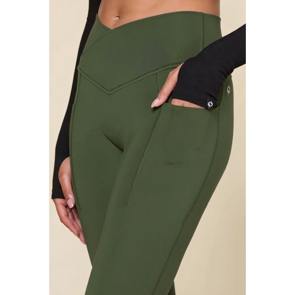 POPFLEX Pirouette Flare Leggings Pine Green V-Waist Magical 29 Inseam Womens M‎